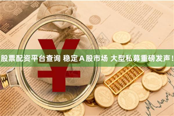 股票配资平台查询 稳定Ａ股市场 大型私募重磅发声！